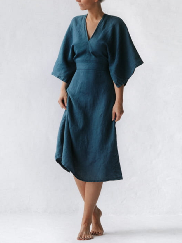 Elegant Inky Blue Linen Dress