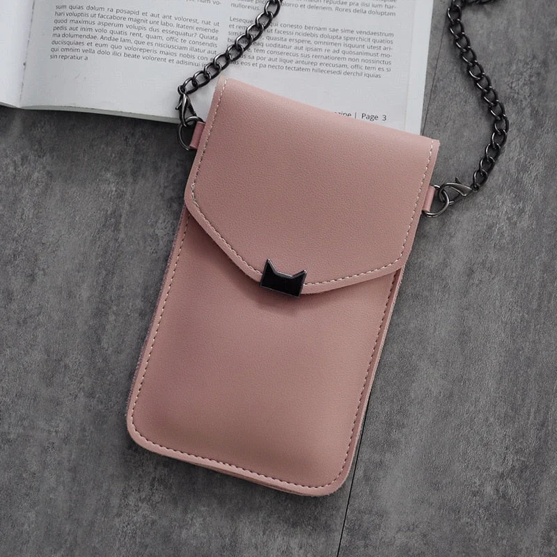 Cat Ear Transparent Touch Screen Retro Simple Mobile Phone Bag 2020 Women Chain Messenger Bags Small Flap Bag Mini Shoulder Bag