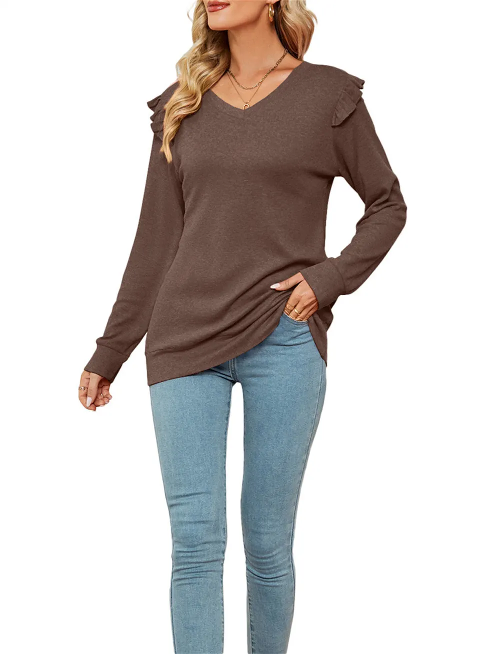 Women's Floral Long Sleeve V-Neck Tops