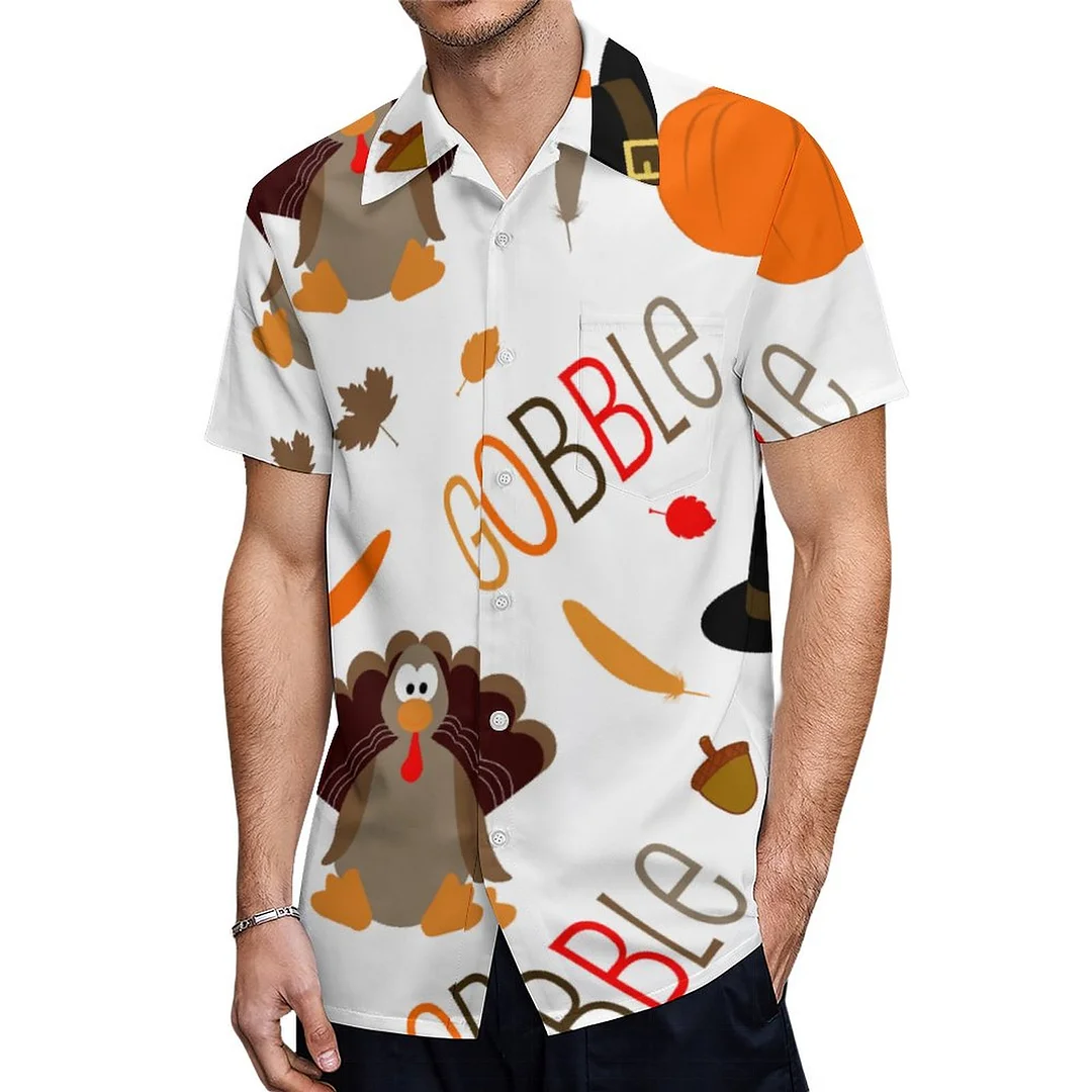 Short Sleeve Thanksgiving Gobble Hawaiian Shirt Mens Button Down Plus Size Tropical Hawaii Beach Shirts