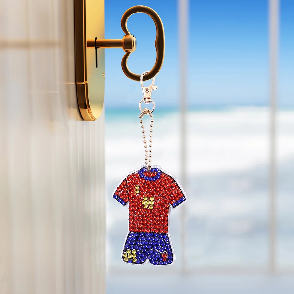 8pcs 5D Diamond Painting Kit Keychain DIY Football Uniform Shape Hanging Pendant