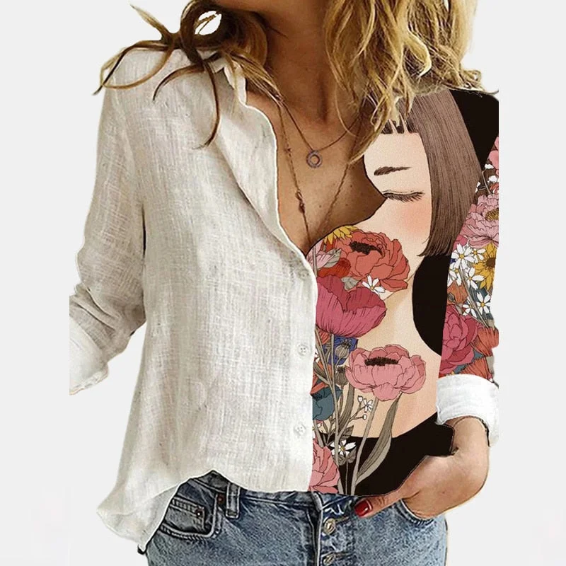 Vintage Women Patchwork Button Short Sleeve Blouse Summer Casual Loose Office Shirt Spring Femme 3XL Cats Printed Shirt Blusas
