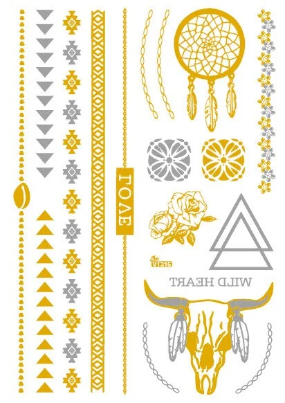 24 Kinds Metallic Bronzing Mandala Temporary Tattoo Sticker Glitter Gold Body Art Waterproof Disposable tatouage temporaire