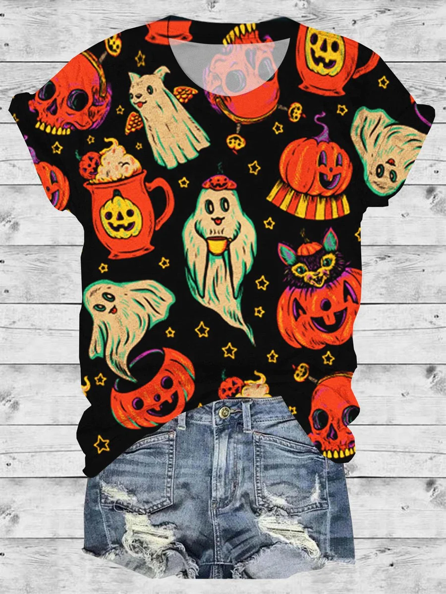 Pumpkin Ghost Coffee Cup Printed Top