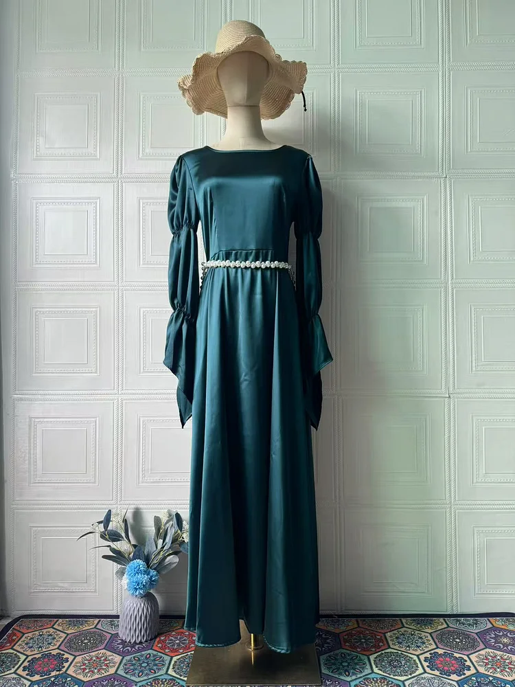 Long Sleeve Round Neck Pearl Dress