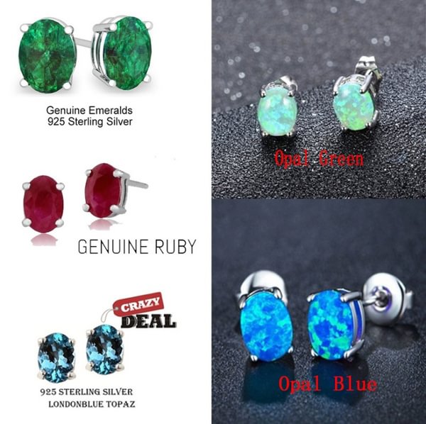Fashion New Products Women's 925 Sterling Silver Stud Earrings Natural Gemstone Opal Blue Stud Earrings Luxury Brand Emerald Opal Stud Earrings Fashion Men's and Women's Earrings Engagement Wedding Bridal Jewelry Accessories - Shop Trendy Women's Fashion | TeeYours
