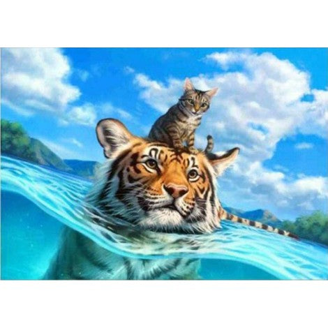 Tiger And Cat 40*50CM(Canvas) Full Round Drill Diamond Painting gbfke