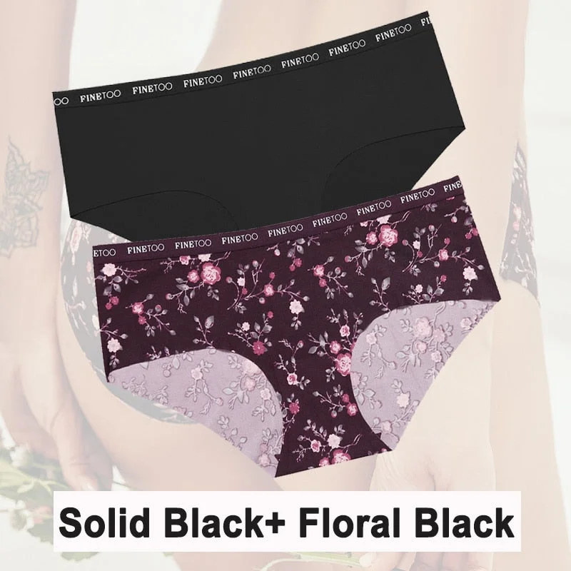 1/2PCS Set Women Panties Sexy Lingerie Seamless Underwear  Floral Female Underpants Intimates Panties Solid Color Finetoo Briefs