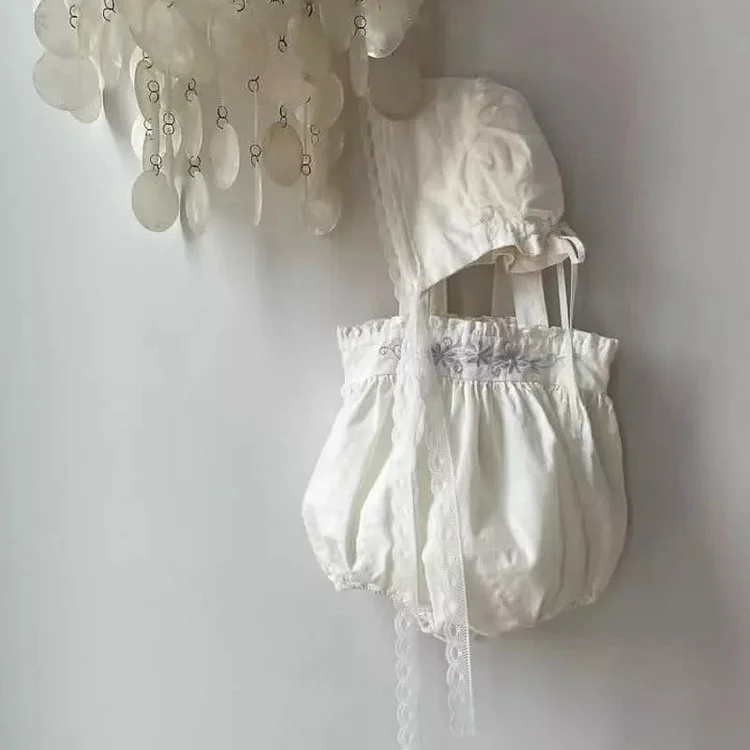 Baby Embroidered Flower Strap Bodysuit with Hat