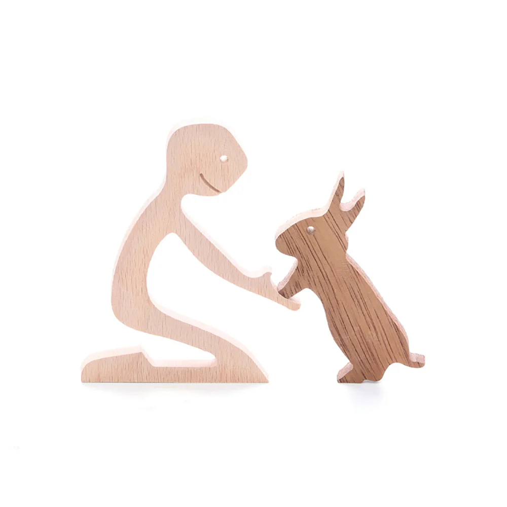 Purexcellent™ New creative simple boy doll and rabbit home desktop carving ornament