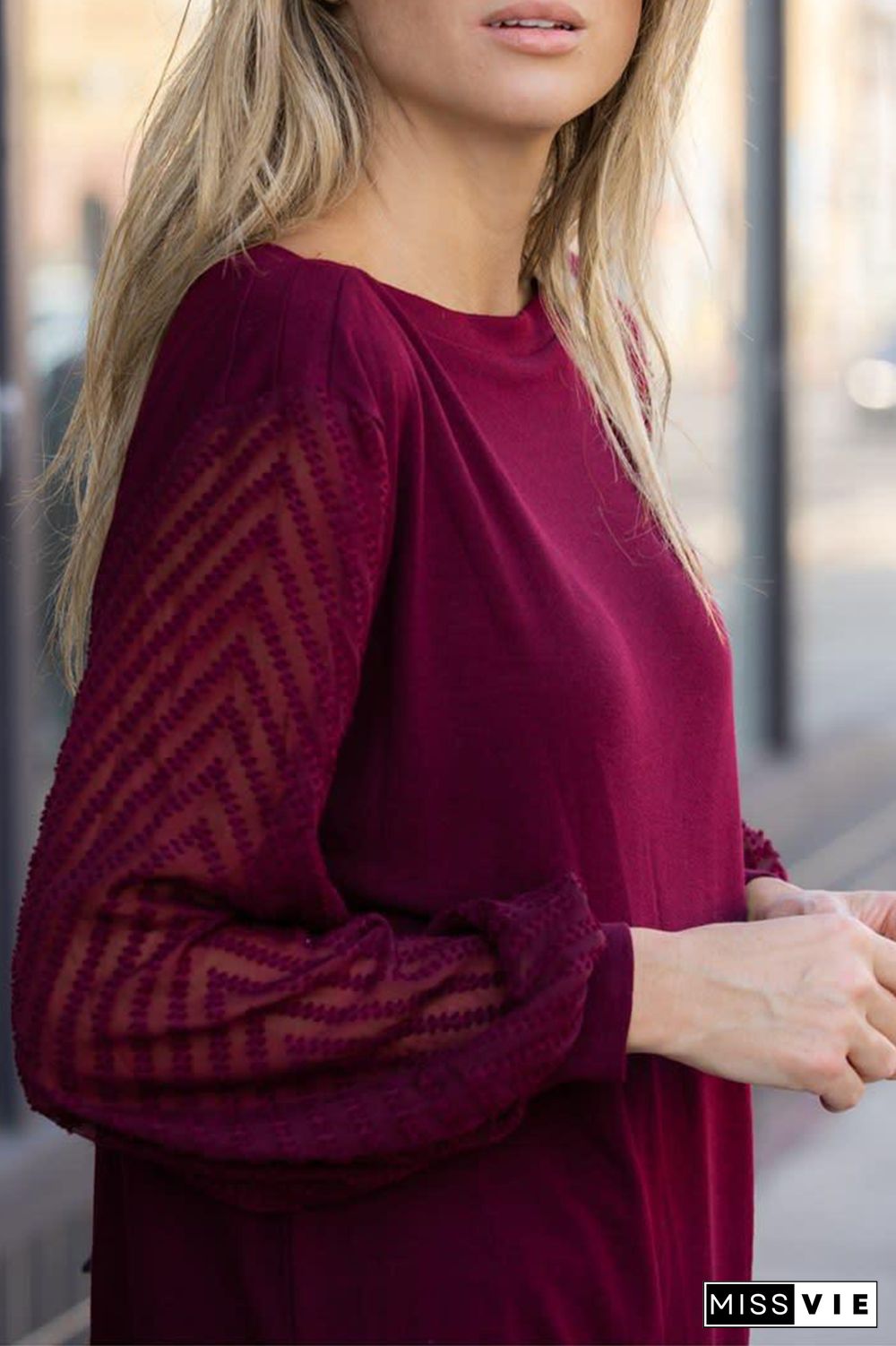 Fashion Solid Split Joint O Neck Tops