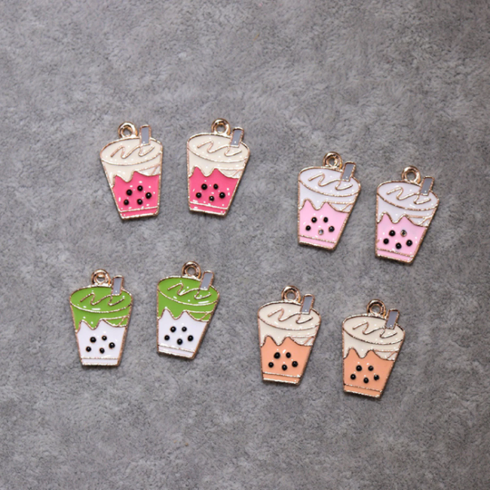 Milk Tea Cups Charm Pendants diy Finding Drink Cup Charm, Gold Metal Enamel Necklace Bracelet Earring Charm,Drink Charms, 