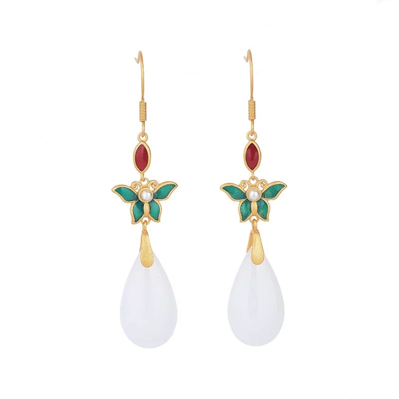 FengShui White Jade Luck Drop Earrings