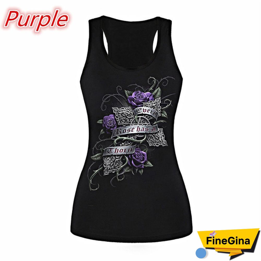 New Women's Skull Print Cut Out Back Tank Top Gothic Sleeveless Shirt Tops Racerback Vest Tops Plus Size XS-8XL