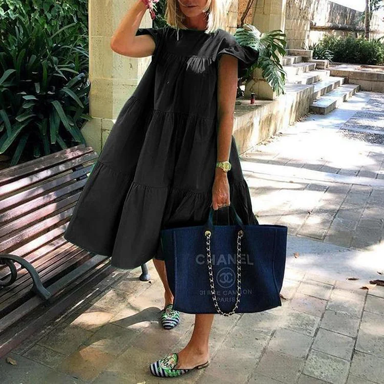 Vacation Solid Color Midi  Dress
