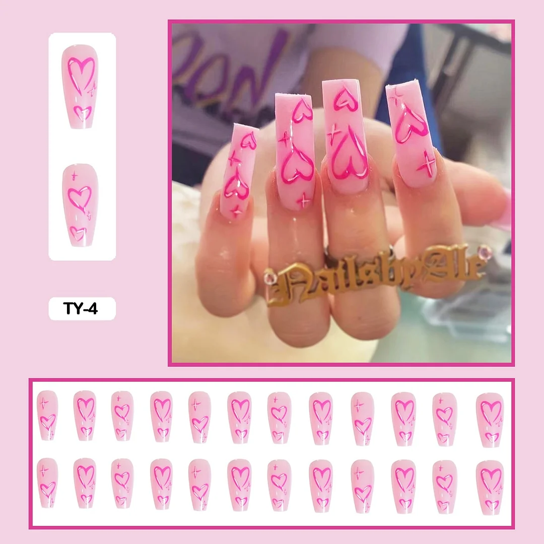 24pcs/box Long Trapezoid Fake Nails Geometric Simplicity Personality Graffiti Animal Pattern Nail Art Nails Press on With Glue-Nail Inspo