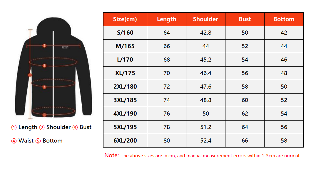 SELF HEATING JACKET SIZE