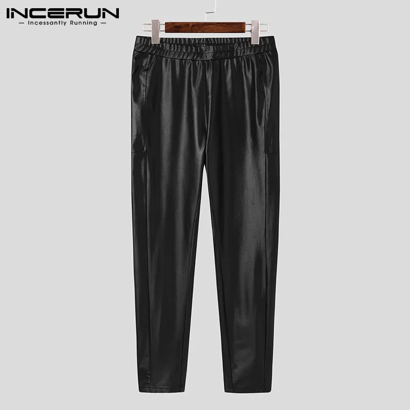 American Style Men's Sexy Leisure Skinny Pantalons Fashion Casual Long Pants Stylish INCERUN Male Stretch Leather Trousers S-5XL
