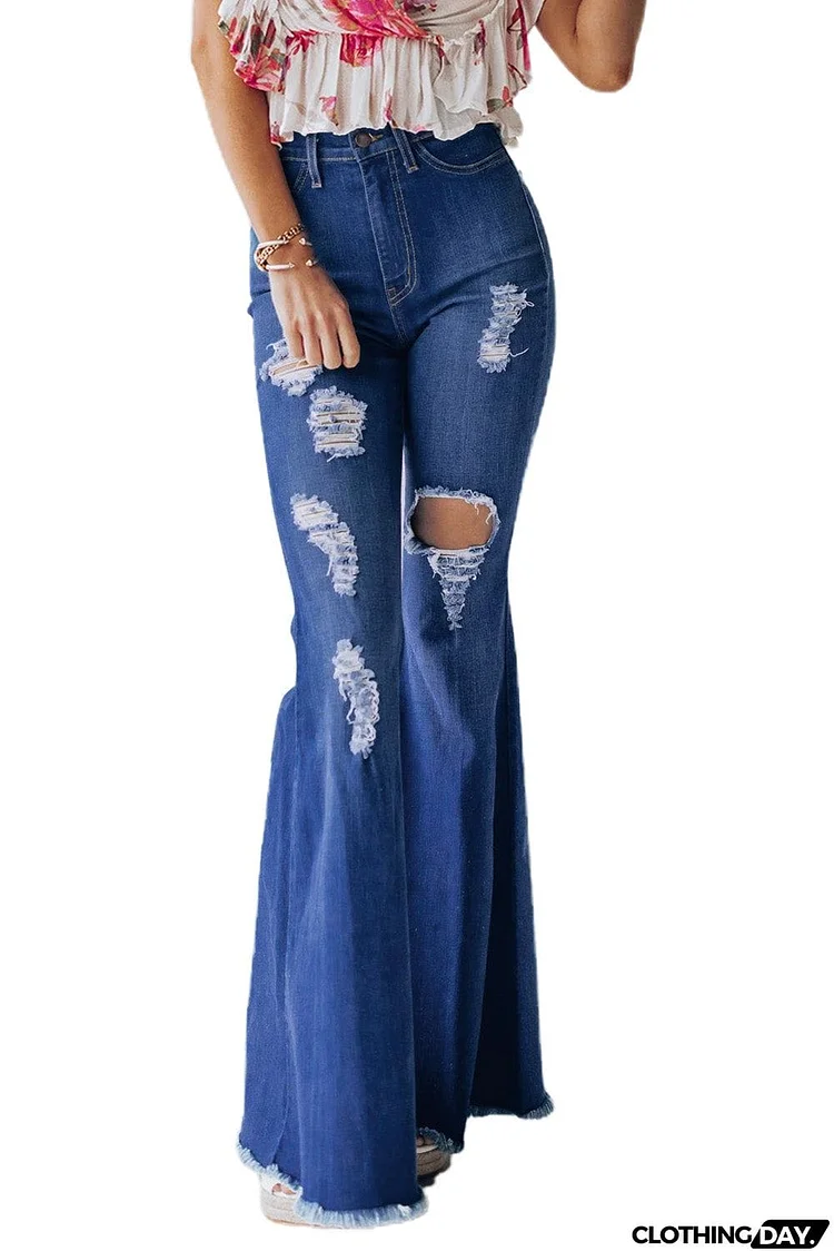 High Waist Hole Ripped Bell Jeans