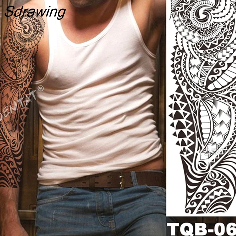 Sdrawing Arm Sleeve Tattoo Japanese Wave Waterproof Temporary Tattoo Sticker Lily Peacock Men Full Tiger Fox Tatoo Body Art Women
