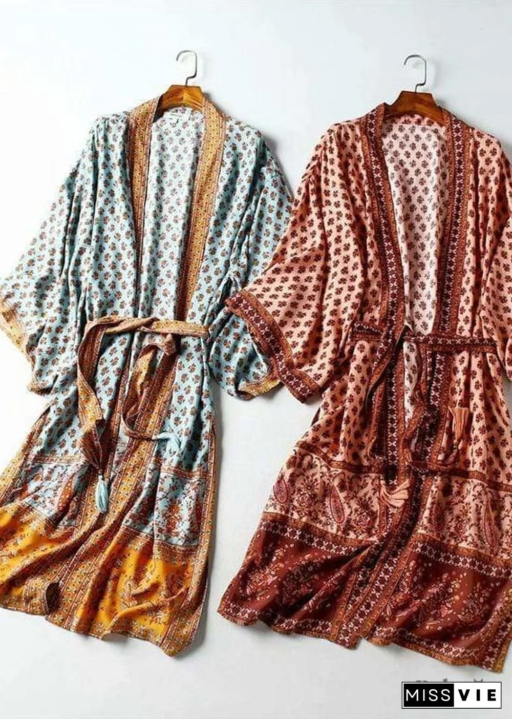 Women's Chic Brodie Belted Boho Kimono - Green Dress