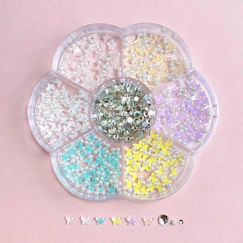7-Grid Mixed Bow Pearl Nail Beauty Ornament Girl’s Style Mini Small Bow Tie Nail Material Package Box