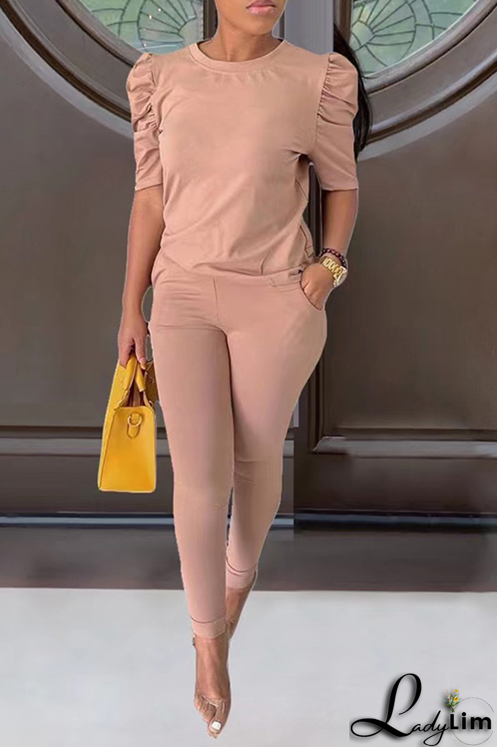 Black Casual Solid Split Joint O Neck Half Sleeve Two Pieces