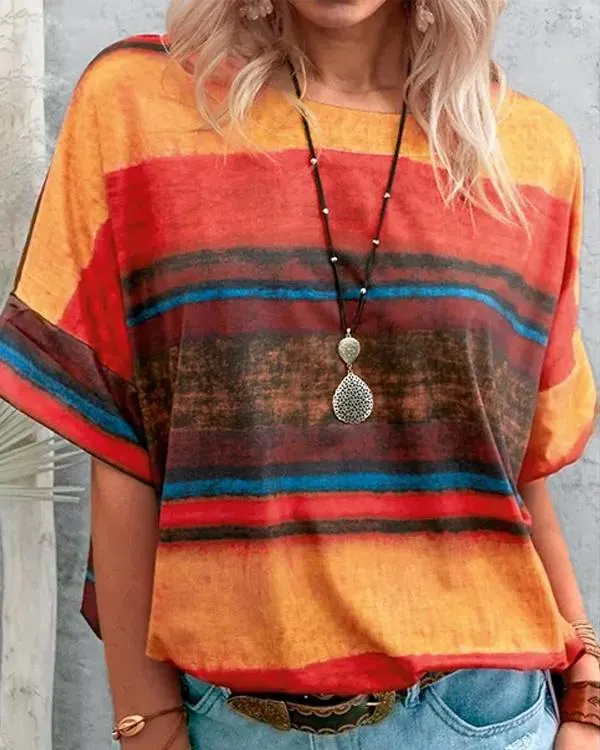 Contrast Watercolor Striped T-shirt