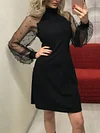 Stylish Gauze Split-Joint High Waisted Stand Collar Long Sleeves Mini Dress