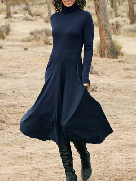 Casual Plain Regular Fit Turtleneck Dress