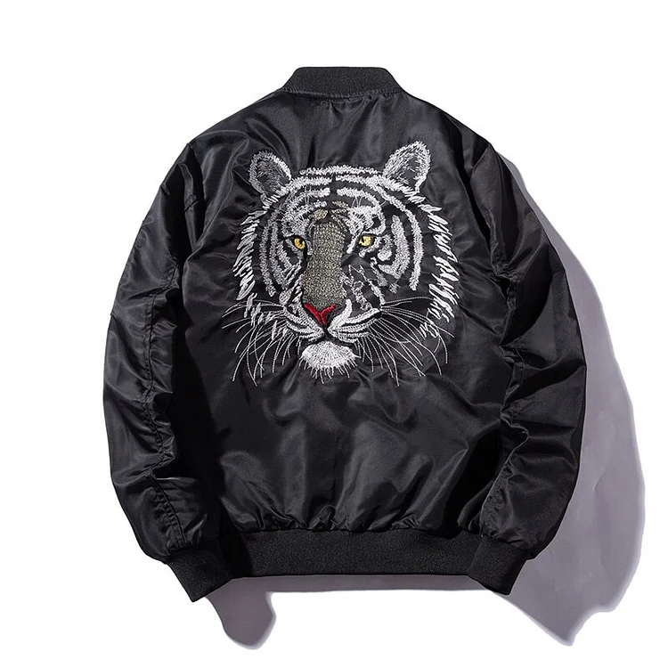 Mens Handsome Jacket Feather Embroidered tiger Flight Jackets Tide Handsome Tide Motorcycle Jacket Coat Men