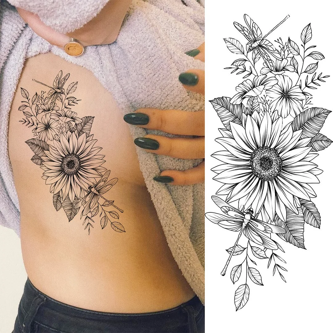 Sdrawing Peony Flower Moon Temporary Tattoos For Women Adult Rose Daisy Crown Fake Tattoo Fashion Washable Half Sleeve Tatoos