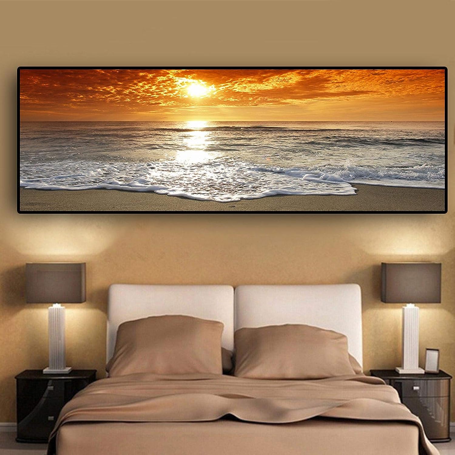 Landscape Posters and Prints Sunsets Natural Sea Beach Canvas Painting Scandinavian Wall Art Picture Living Room Decor 60x180cm(24x71in) Frameless No Frame