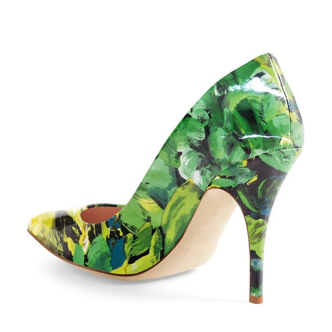 Women's Eye Catching Printed Patent Leather Pointed Toe High Heels