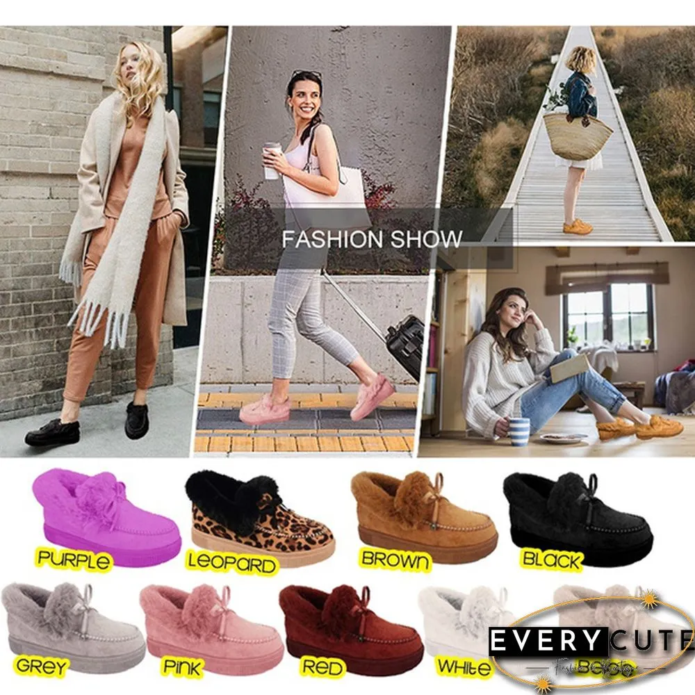 Fashion Womens Bowknot Suede Faux Fur Moccasin Shoes Casual Warm Comfortable Lightweight