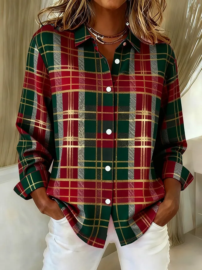 Women's casual Christmas plaid shirt 
