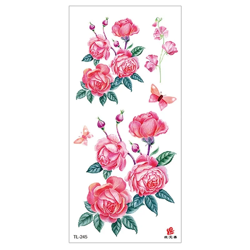 Peony Rose Temporary Tattoo Stickers,Women Body Art Tattoo,Girl Back Breast Arm Leg Red Blue Pink Flower Fake Tatoos