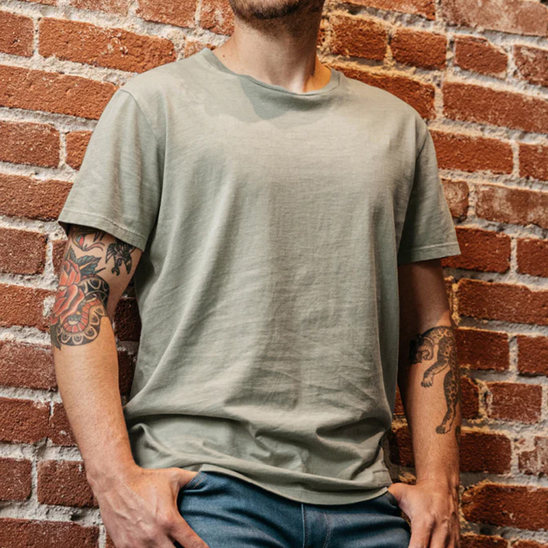 Men's Grey Beige 7oz Organic Cotton Short Sleeve T-Shirt