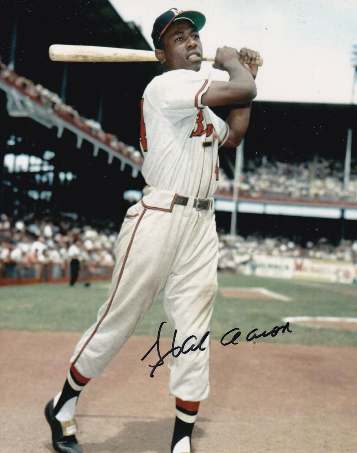 HANK AARON SIGNED AUTOGRAPH 8X10 Photo Poster painting MILWAUKEE BRAVES ATLANTA