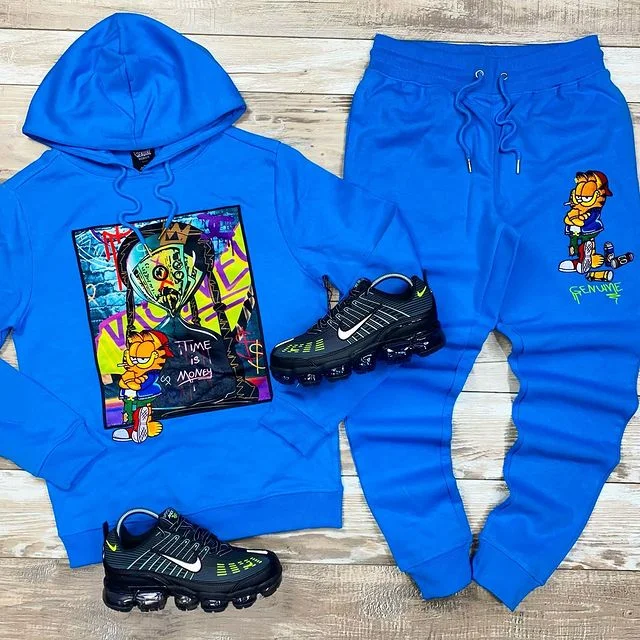 Hip-hop fashion printed hoodie sweatpants suit