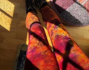pornhint Pornhint Fire Dance Tie Dye Legging - Red Yoga Pant - Fall Colors