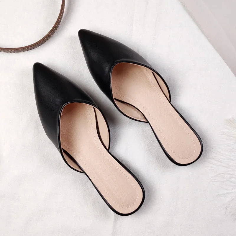 Designers spring and summer 2021 new faux leather women's flat sandals with pointed toes fashion trend slippers