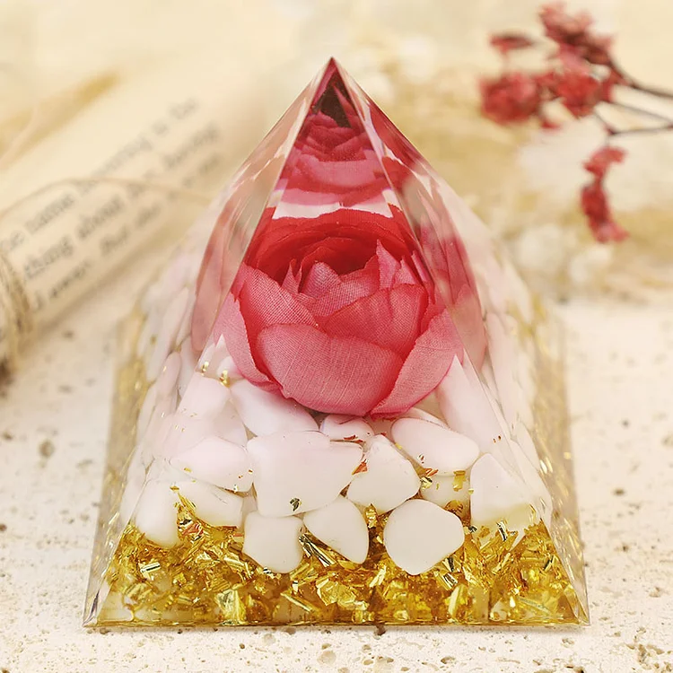 Cinnabar Mole -  Red Rose With White Jade Orgone Pyramid