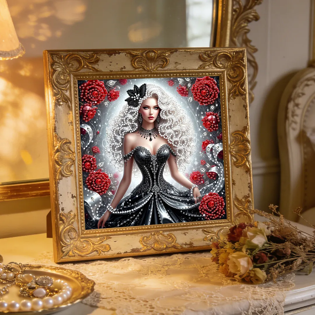 Rose Beauty Special Shaped 5D DIY Partial Drill Diamond Painting Kits for Adults Beginners Home Decor Diamonds Dots Gem Art Kits 11.81x11.81inch