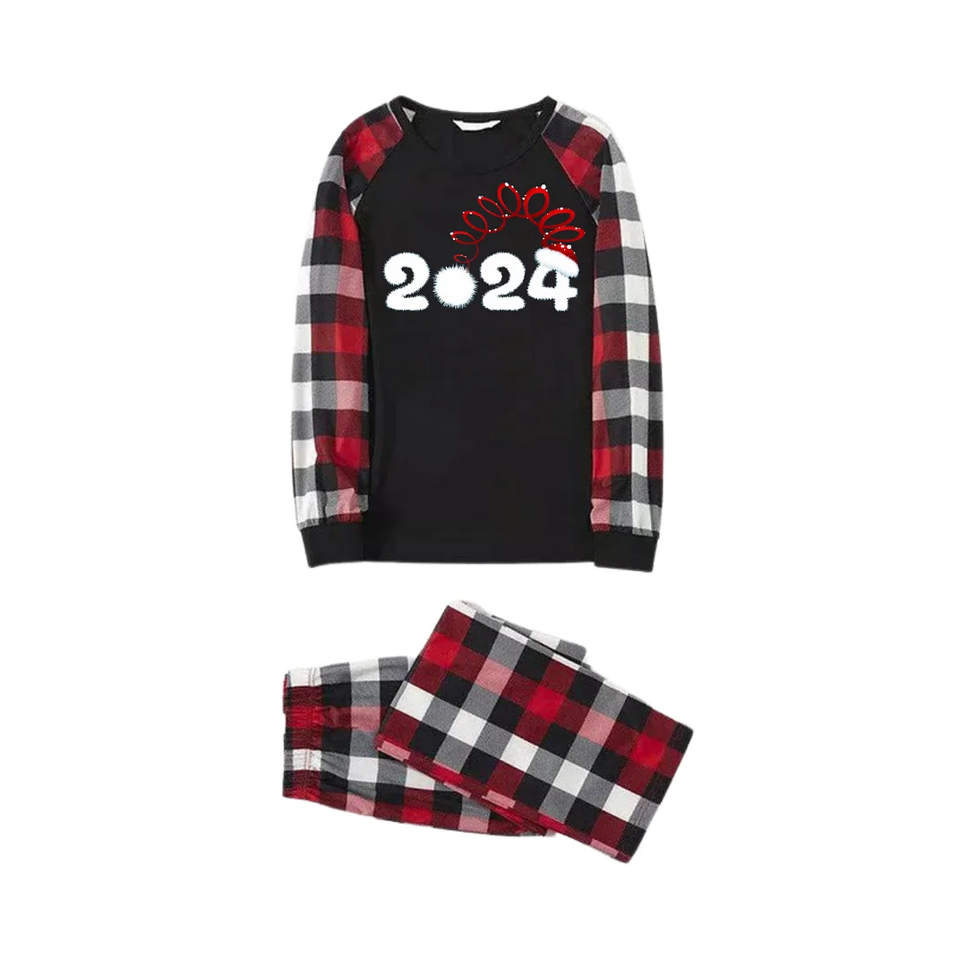 Cute 2024 Prints Red & Black & Grey & White Plaid Family Matching Pajamas
