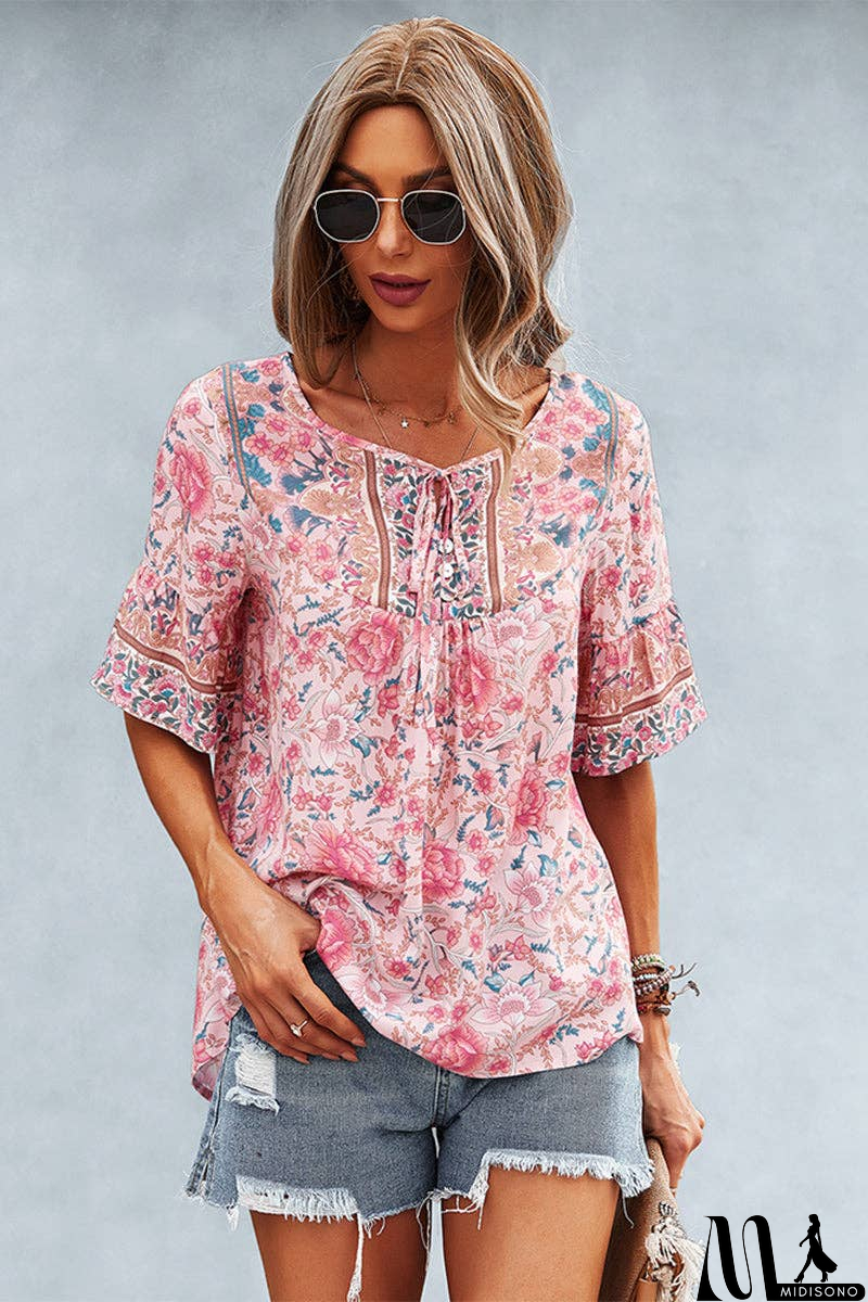 MidiSono - Floral Bliss Short Sleeve Top