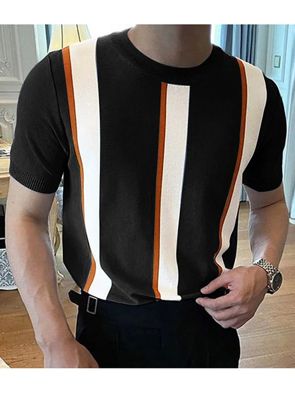 Aonga - Mens Striped Short Sleeve Knit T-shirt