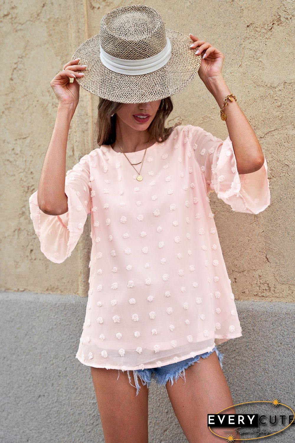 Pink Swiss Dot Tie Blouse