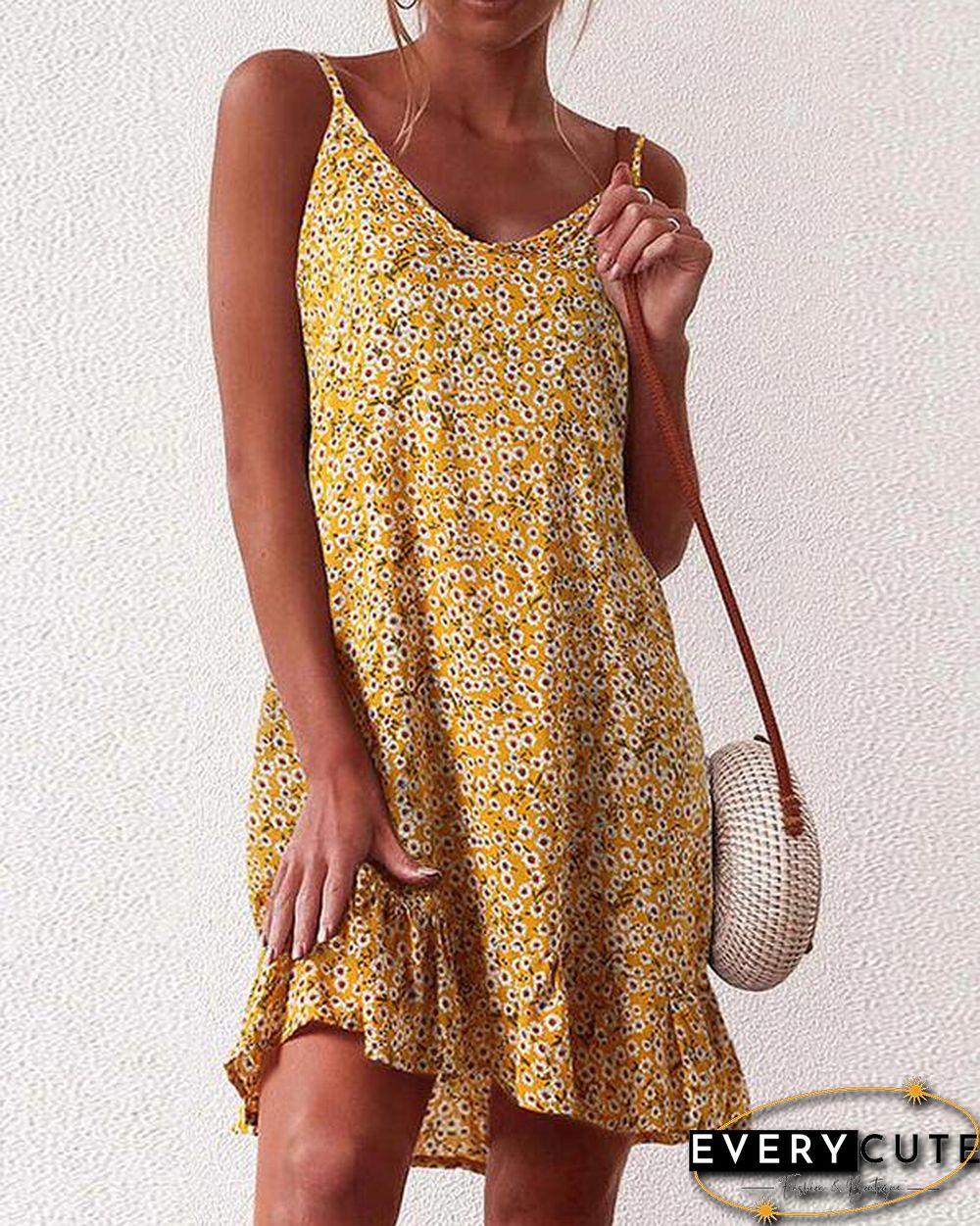 Chic Floral Slip Camisole Neckline Shift Dress
