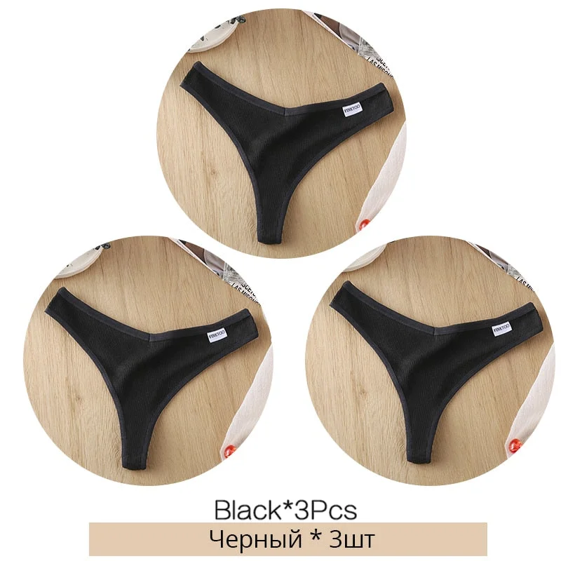 FINETOO 3Pcs/set Women Thongs Soft Cotton G-String Panties Sexy V Waist Underpants Female Underwear M-XL Girl Thong Bikini Panty